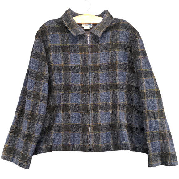Paul Harris Design Women's Full Zip Jacket Multicolor Large Check Wool Blend - Picture 1 of 13